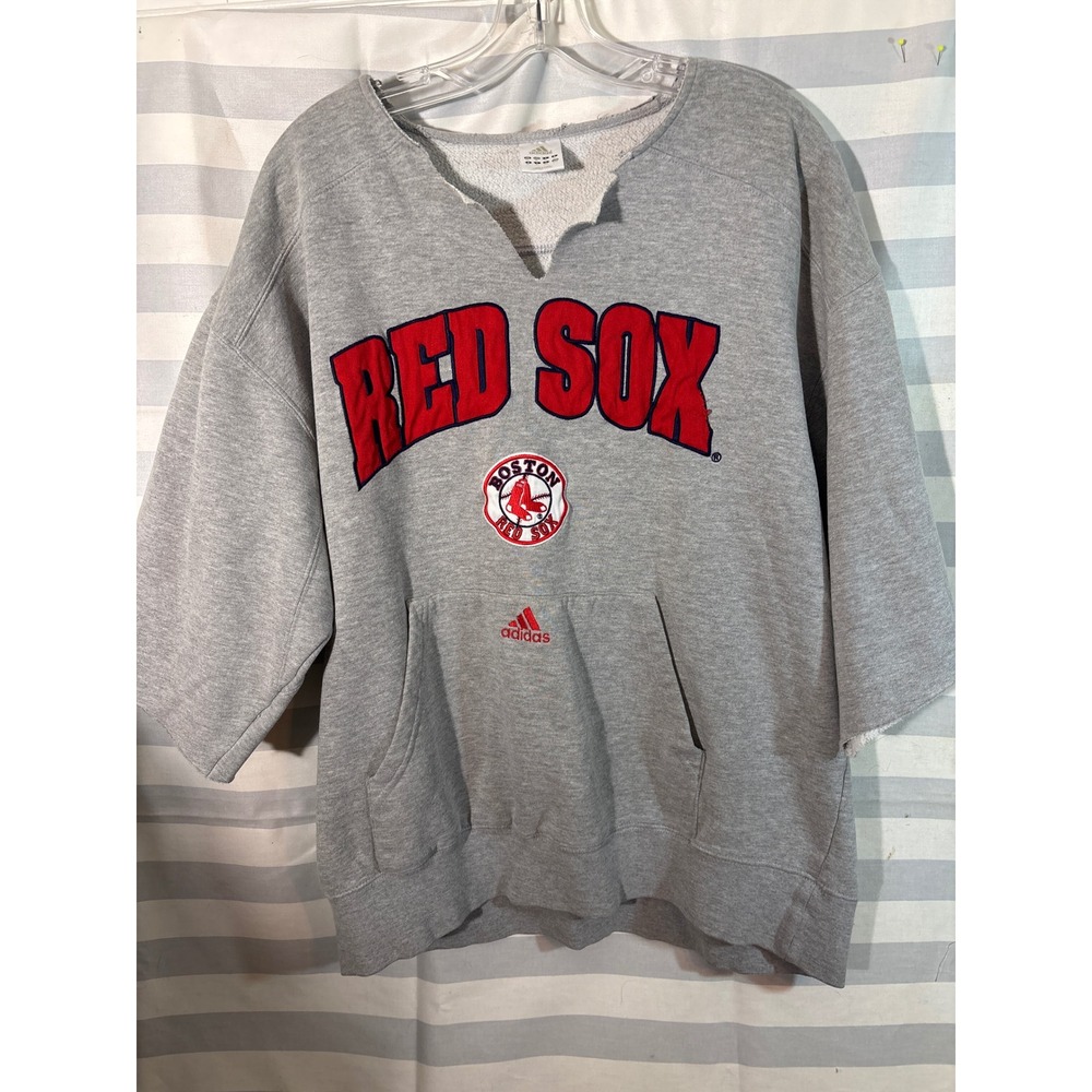 Adidas Boston Red Sox Cut Off Sweatshirt Mens XL Gray Raw Edge Short Sleeve MLB